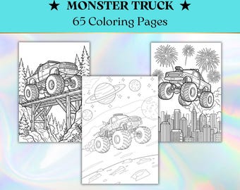 65 Monster Truck Coloring Pages, Boys Printable Activity Pack (Digital Download) US Letter Size (Please check my listing for A4 Size)