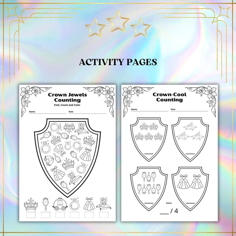 20 Preschool Math Worksheets, Princess Edition, Addition, Subtraction, Single Digit, Activity Pages (Digital Download) A4/US Letter Size image 7