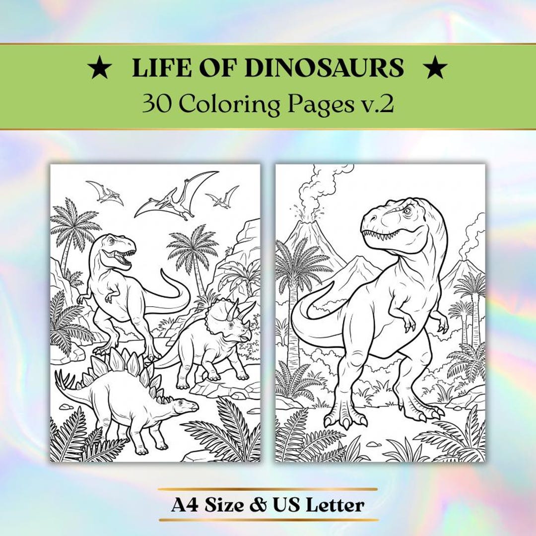 30 Dinosaur Coloring Pages, Printable Prehistoric Sheets, Kids Activity ...