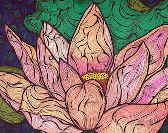 Lotus Bloom - Original Art by C. Autumn Trapp 9" x 12"
