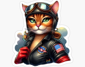 Action Cat - Captain Amelia Meow Sticker Vinyl Decal by C Autumn Trapp Original Art 3.3" x 2.9"
