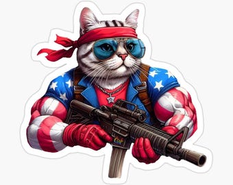 Action Cat - Captain Cat-merica Sticker Vinyl Decal by C Autumn Trapp Original Art 3" x 2.9"