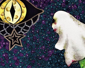 Little Dead Girl - Fly Me to the Moon Art by C. Autumn Trapp 5" x 7" Halloween