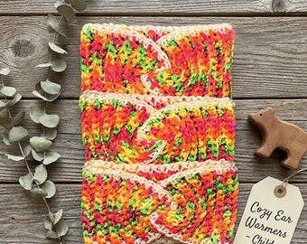 3-Pack Kids Crochet Ear Warmer Headbands Neon Upcycled Yarn