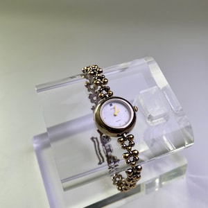 Vintage Seiko ALBA Ladies Watch – Two-Tone Beaded Bracelet, Blue Jewel Crown