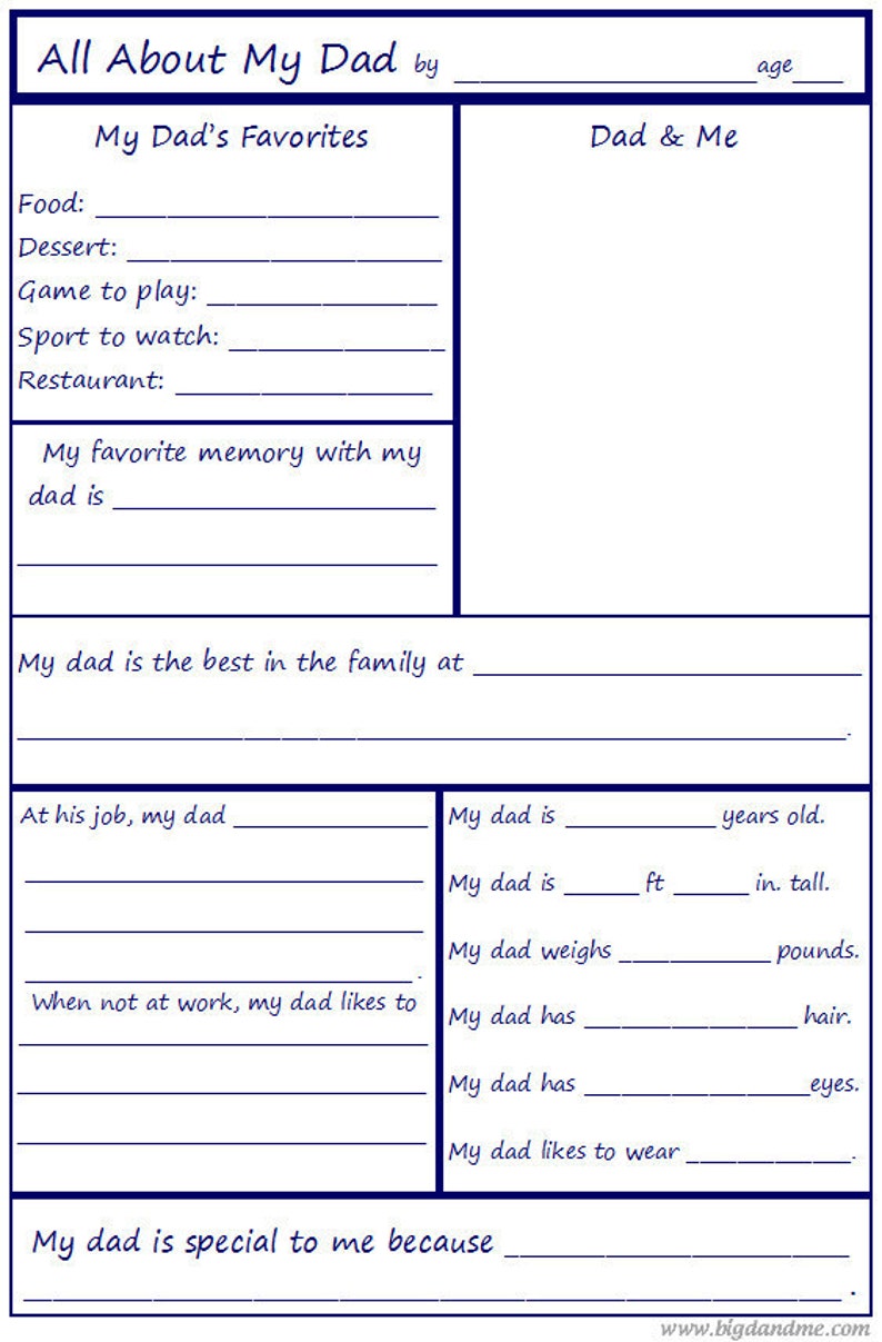Father&rsquo;s Day Printable Questionnaire for Children to - Etsy