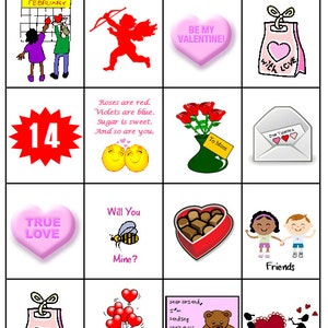 Printable Valentine Bingo - 50 boards (4 x 4, 3 x 3. 1 x 4  boards) - INSTANT DOWNLOAD