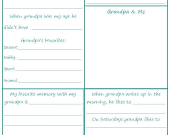 All About Grandpa - A Children's Interview - Printable - INSTANT DOWNLOAD