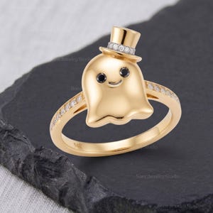 Bague fantôme en argent sterling, ornée de zirconiums cubiques en forme de chapeau haut-de-forme, bijou cadeau d'Halloween