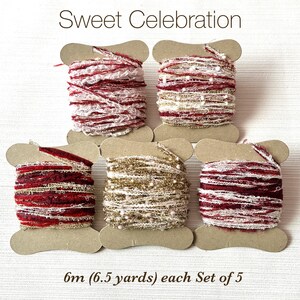 5-korts set, Sweet Celebration - 30 m handblandat garn. Originala handfärgade garner med manus för skräpjournaler och collage.