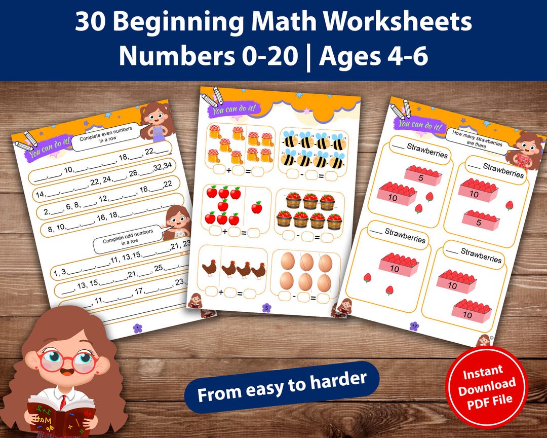 Beginning Math Worksheets 0-20, Preschool Math Printable, Kindergarten ...