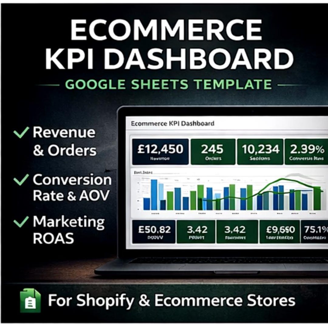 Ecommerce KPI Dashboard Google Sheets Template | Shopify Analytics ...