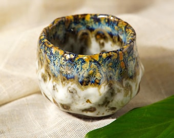 Handmade Jingdezhen Ceramic Teacup, Wabi Sabi Reactive Glaze Sake Cup, 2.7oz
