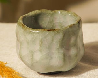 Handmade Jingdezhen Ceramic Teacup Wabi-Sabi Ice Crackle Glaze 3oz