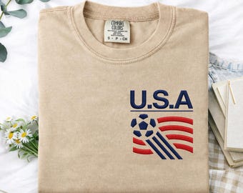 90s United States Soccer Shirt Embroidered Comfort Colors, Retro USA Team Graphic Tee, Patriotic Soccer Fan Shirt