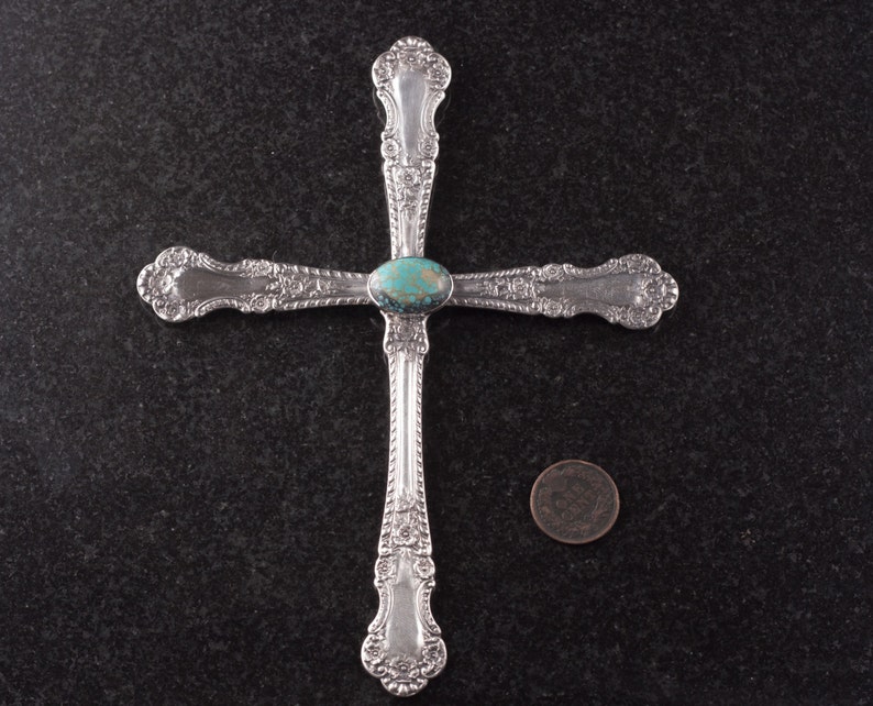 Sterling Silver and Turquoise Wall Cross Made From Antique Etsy