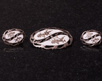 Vintage Siam Sterling Silver Pin and Earrings Set