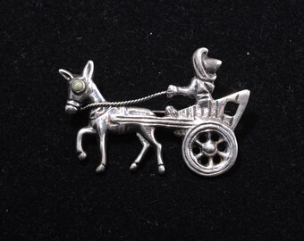 Vintage Mexican Silver Donkey and Cart Brooch