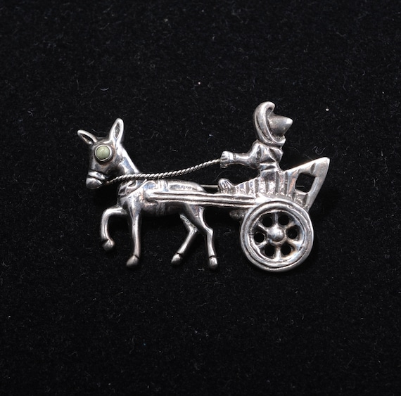 Vintage Mexican Silver Donkey and Cart Brooch