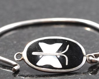 Abalone and Onyx Butterfly Alpaca Bracelet Made in Mexico