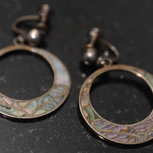 Jahrgang Sterlingsilber und Ablone Inlay Creolen von Vargas