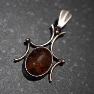 Abstract Sterling Silver and Amber Pendant