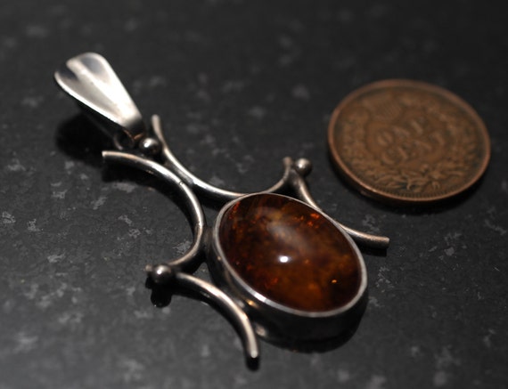 Abstract Sterling Silver and Amber Pendant - image 2