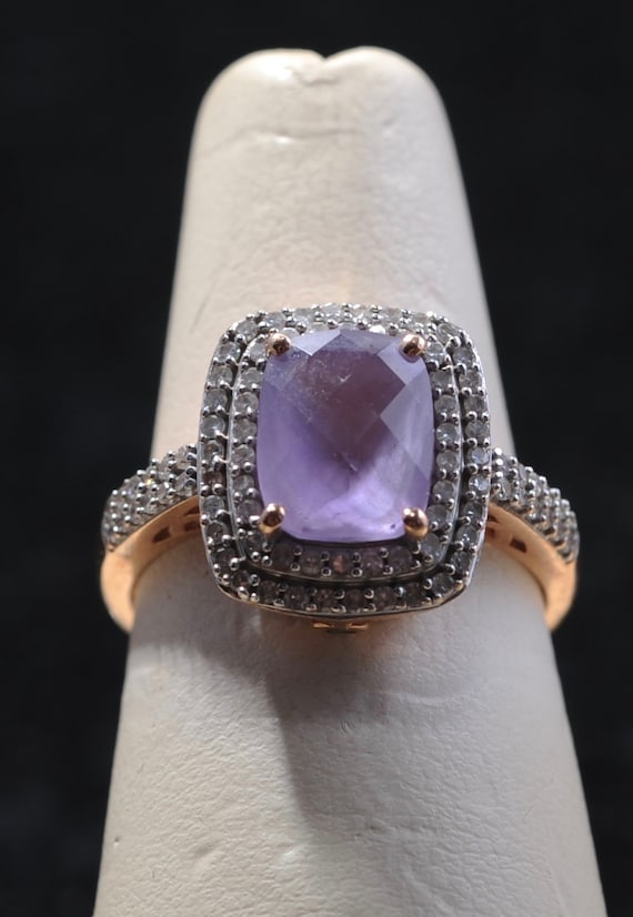 10K Gold Amethyst and Diamond Ring Size 5 1/2