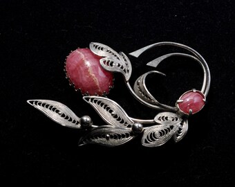 Vintage Filigree Rhodochrosite Brooch from Western Germany