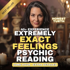 Könnte beinhalten: Werbebild einer Frau mit dunklem Haar, die Wahrsagungen bewirbt. Der Text enthält "BEST SELLER", "40+ EXPERIENCE" und "EXTREMELY EXACT FEELINGS PSYCHIC READING". Die Worte "HONEST TURTH" sind ebenfalls sichtbar.