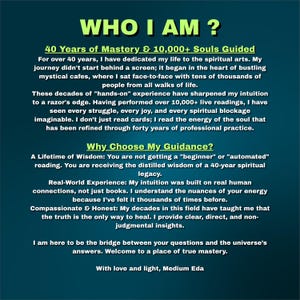 Professional psychic tarot reading for deep shadow work and family interference. Includes ancestral healing and karmic cycle clearing by Medium Eda with 40 years of experience.