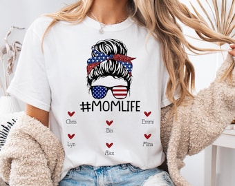 Camiseta personalizada para mamá hecha por sus hijos, camiseta personalizada para mamá e hijos, familia con nombres de niños, regalo del Día de la Madre de parte de sus hijos.
