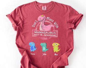 Camiseta personalizada para mamá hecha por sus hijos, camiseta personalizada para mamá e hijos, familia con nombres de niños, regalo del Día de la Madre de parte de sus hijos.