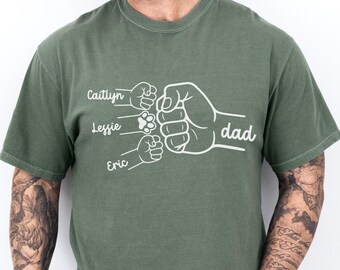 Camiseta Comfort Colors® personalizada con puño para papá Camiseta para papá con nombres de niños Regalo del Día del Padre Camiseta para papá primerizo Regalo para papá primerizo Camiseta personalizada para abuelo