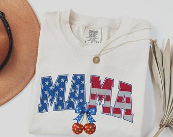 Camiseta patriótica para mamás Comfort Colors®, camiseta del 4 de julio para mamás, camiseta con gráfico de la bandera estadounidense para mamás.