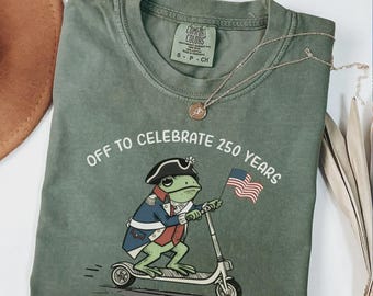 Camiseta Comfort Colors America 250, 4 de julio, Día de la Independencia de EE. UU., unisex, teñida en prenda, divertida rana que celebra su 250 aniversario.