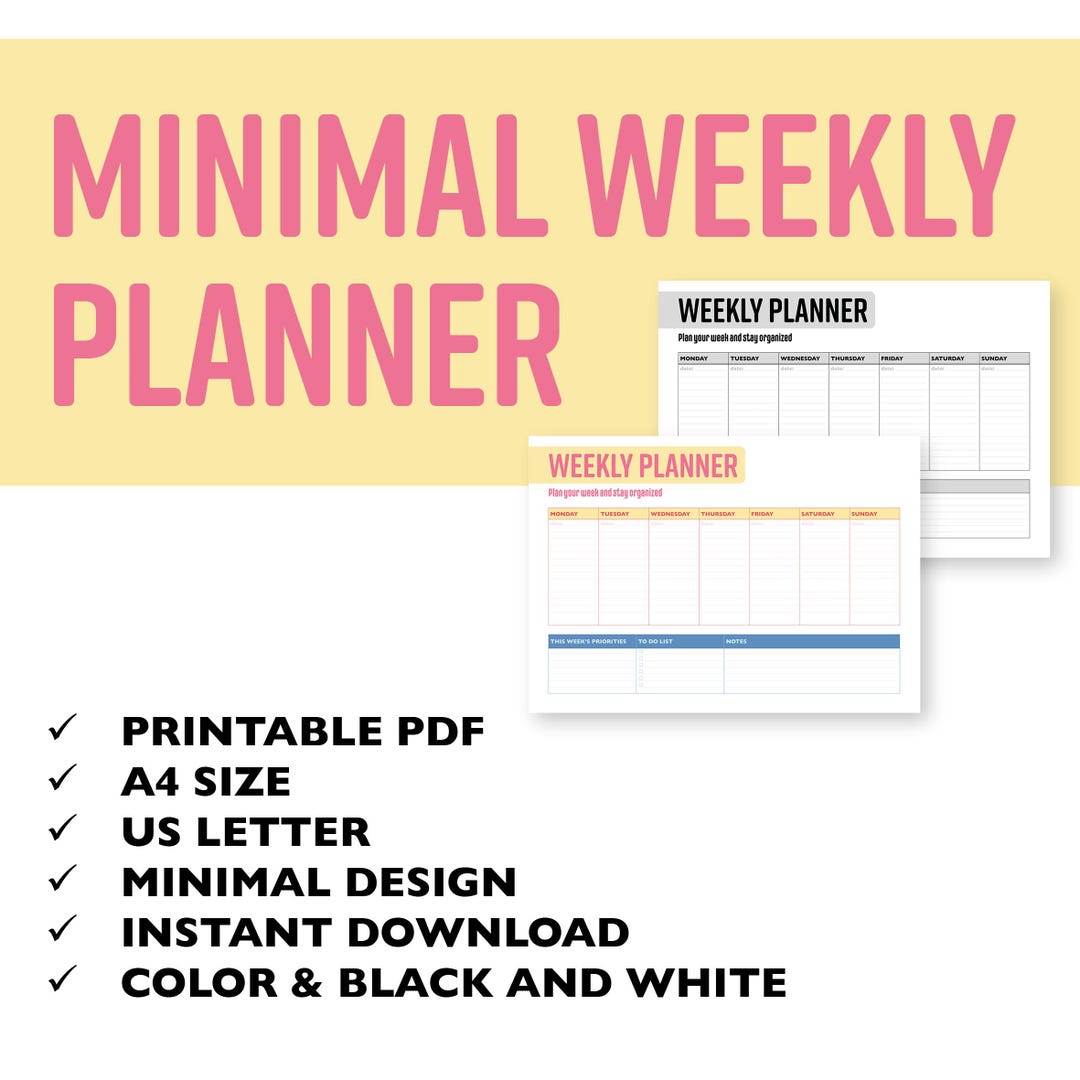 Minimal Weekly Planner Printable PDF - Etsy UK