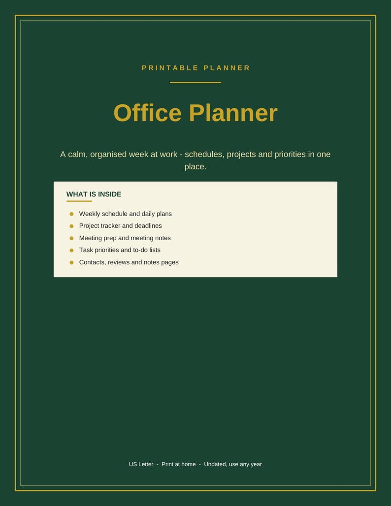 Office Planner Printable PDF - Weekly Schedule, Project Tracker ...