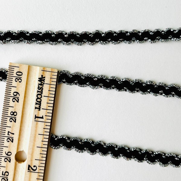 1 YARD — Silver and Black Braided Decorative Fabric Edging Gimp Cordage Trim