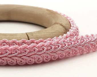 1 YARD - Baby Pink Braided Cotton Trim Decorative Gimp Braided Curve Lace Ribbon (12mm Wide)