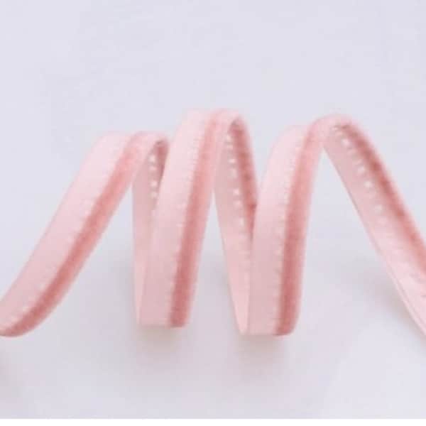 1 YARD — Light Pink Bias Velvet Binding Tape, Textile Cord Edge Piping, decorative edging, velvet lip cord edge, upholstery, lip cord (10mm)