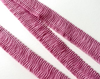 1 YARD — Mauve Rose Pink Cotton Fringe Tassel Brush Fringe Trim, Scrapbook Journal Ribbon, Slow Stitching, Doll Trim, Hair Bow Trim
