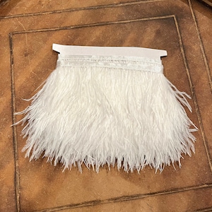 2 YARDS - White Ostrich Feather Fringe Trim with White Satin Ribbon Tape (Wedding, Bridal Shower, Bachelorette)