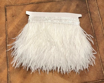 2 YARDS - White Ostrich Feather Fringe Trim with White Satin Ribbon Tape (Wedding, Bridal Shower, Bachelorette)