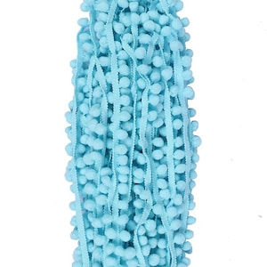 2 YARDS - Small Tiny Light Aqua Blue Dangle Pom Pom Fringe Trim - 1/3&quot; Diameter