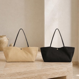 Ledertasche, Tragetasche aus Canvas und Lammleder, minimalistische Schultertasche für jeden Tag, leichte Arbeits- und Reisetasche, lässige Einkaufstasche