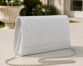 White Textured Evening Clutch Bag Minimalist Formal Wedding Handbag