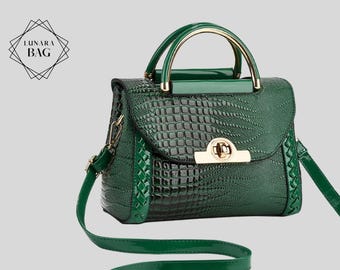 Grüne Croco Handtasche strukturiert mit Henkel Crossbody Tasche elegant