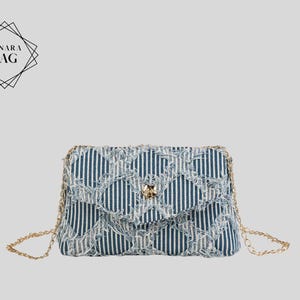 Bolso Bandolera Denim Patchwork Mini Bolso Cadena Rayado Deshilachado