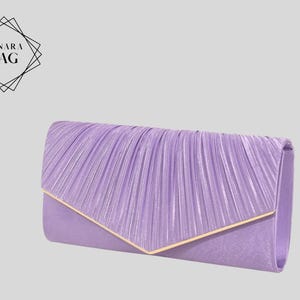 Lavender Pleated Evening Clutch Bag Elegant Envelope Formal Wedding Purse
